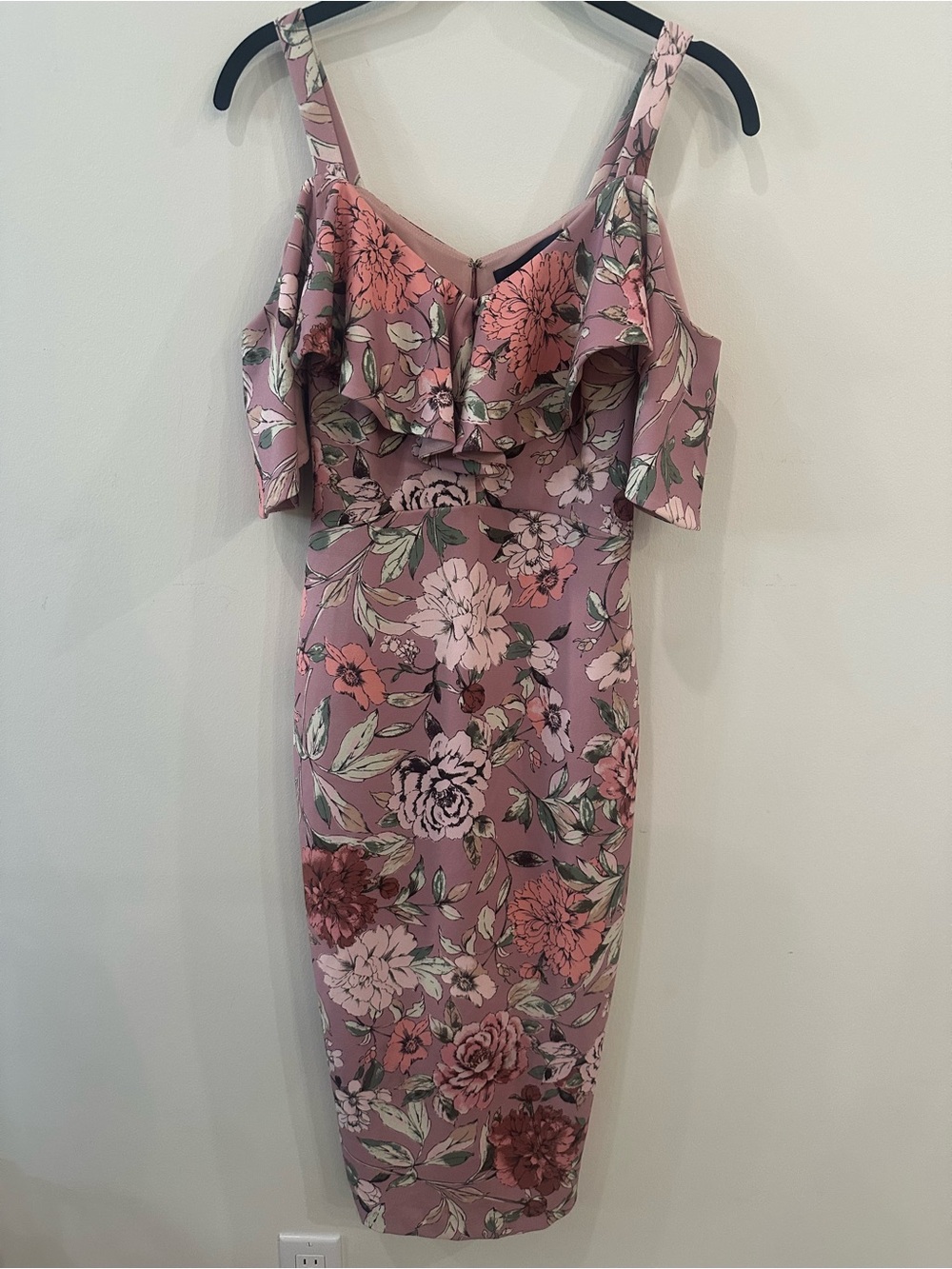 Rachel Dusty Pink Floral Ruffle Midi Dress